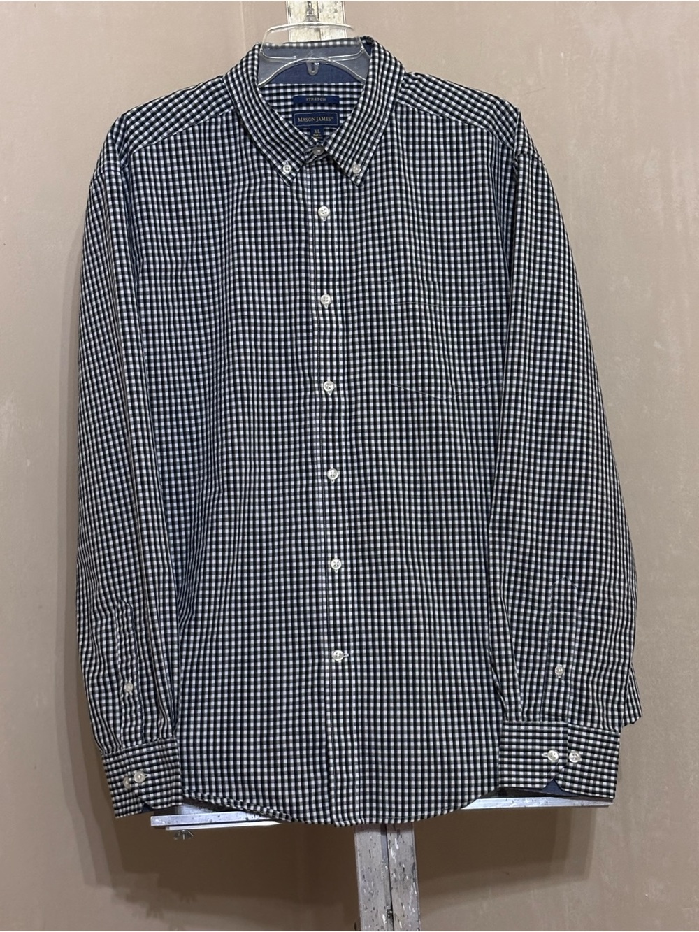 Mason James Men's XL Black White Gingham Stretch Long Sleeve Button Down Shirt